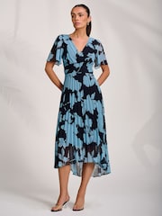 Jolie Moi Blue Pleated Chiffon Maxi Dress - Image 1 of 6