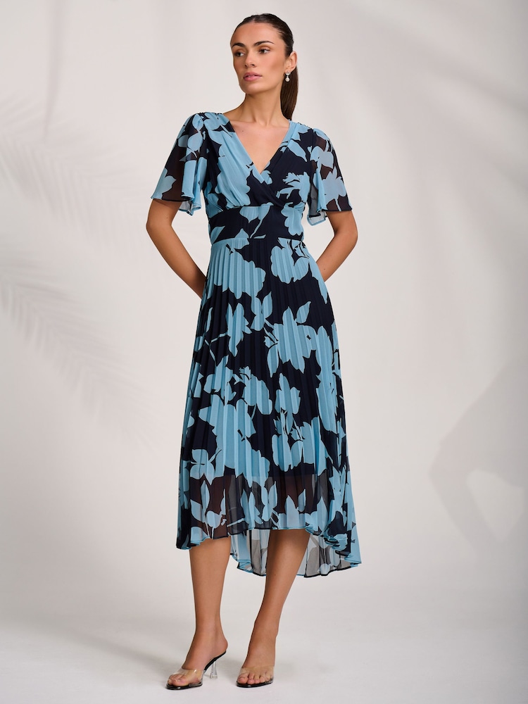 Jolie Moi Blue Pleated Chiffon Maxi Dress - Image 1 of 6