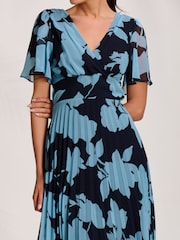 Jolie Moi Blue Pleated Chiffon Maxi Dress - Image 3 of 6