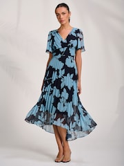 Jolie Moi Blue Pleated Chiffon Maxi Dress - Image 6 of 6