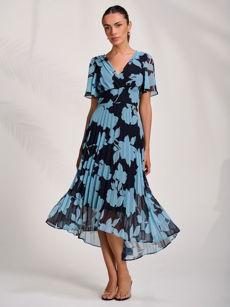 Jolie Moi Blue Pleated Chiffon Maxi Dress - Image 6 of 6