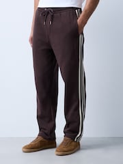 Chocolate Brown Straight Fit Side Stripe Joggers - Image 1 of 4