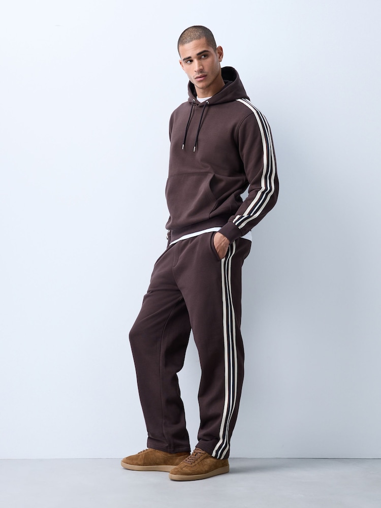 Chocolate Brown Straight Fit Side Stripe Joggers - Image 2 of 4