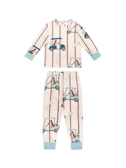 Chelsea Peers Natural Kids Dogs Caddy Stripe Print Long Pyjamas Set - Image 6 of 8