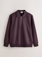 Burgundy Red Cotton Rich Jersey Zip Neck Polo Sweatshirt - Image 1 of 3