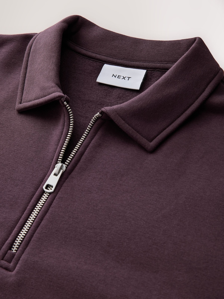 Burgundy Red Cotton Rich Jersey Zip Neck Polo Sweatshirt - Image 2 of 3 Burgundy Red Cotton Rich Jersey Zip Neck Polo Sweatshirt - Image 2 of 3