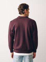 Burgunderrot - Cotton Rich Jersey Zip Neck Polo Sweatshirt - Bild 4 von 8
