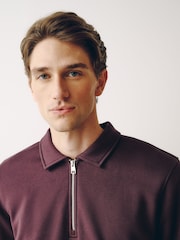 Burgunderrot - Cotton Rich Jersey Zip Neck Polo Sweatshirt - Bild 5 von 8