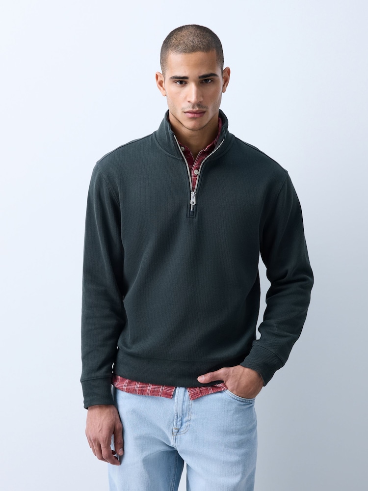 Pine Green N.Premium Smart Rib Textured Quarter Zip Sweat Top - Image 1 of 4