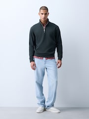 Pine Green N.Premium Smart Rib Textured Quarter Zip Sweat Top - Image 2 of 4