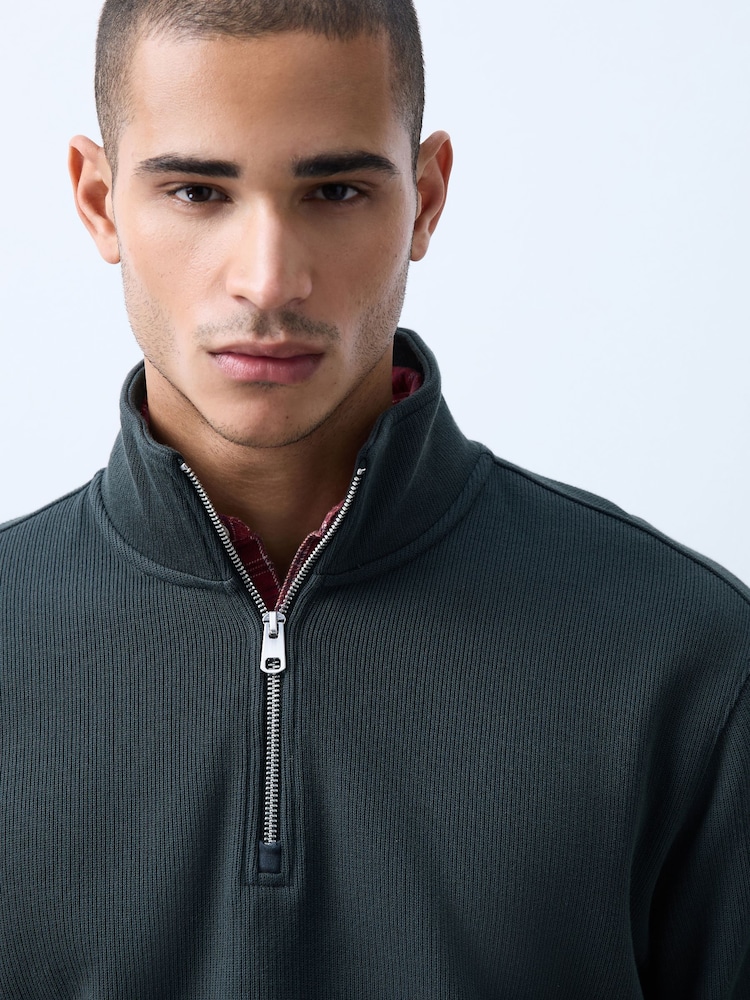 Pine Green N.Premium Smart Rib Textured Quarter Zip Sweat Top - Image 4 of 4