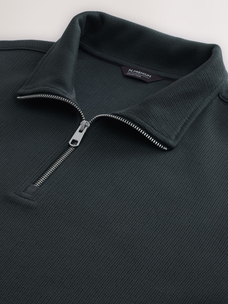 Pine Green N.Premium Smart Rib Textured Quarter Zip Sweat Top - Image 7 of 7 Pine Green N.Premium Smart Rib Textured Quarter Zip Sweat Top - Image 7 of 7