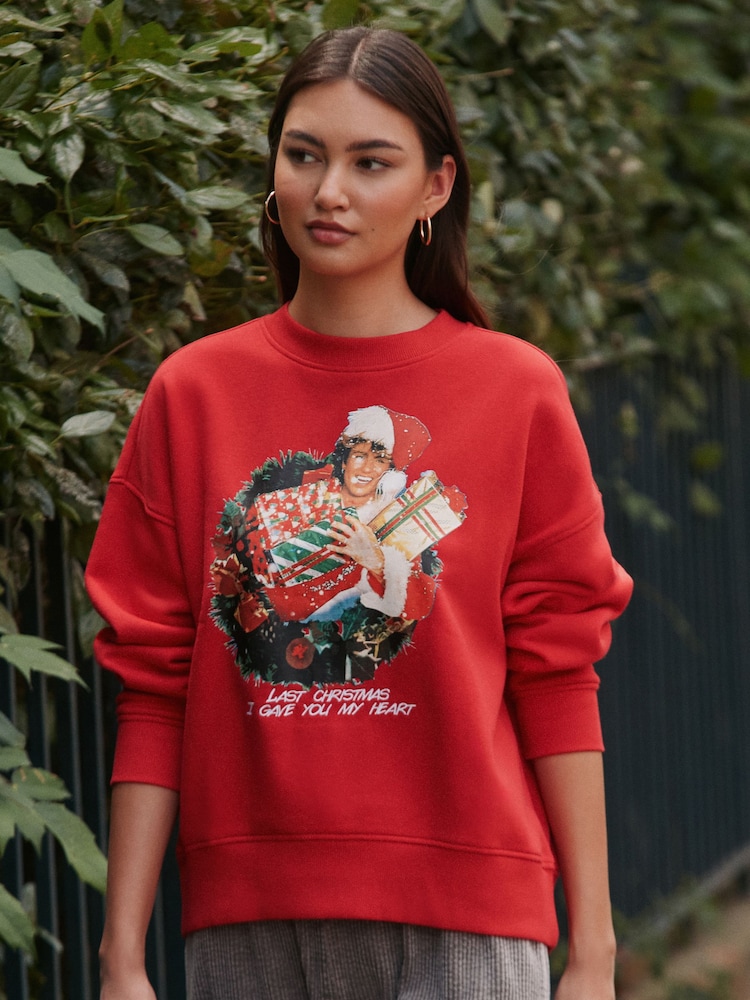 Red George Michael Licence Christmas Sweatshirt - Image 1 of 7 Red George Michael Licence Christmas Sweatshirt - Image 1 of 7