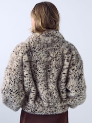 Neutral Animal Print Faux Fur Bomber Jacket - Image 3 of 5