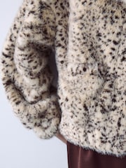 Neutral Animal Print Faux Fur Bomber Jacket - Image 5 of 5
