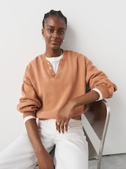 Burnt Orange Washed Popper Neck Sweatshirt - Image 1 of 4