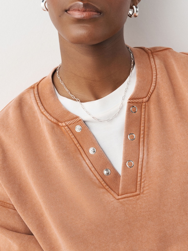 Burnt Orange Washed Popper Neck Sweatshirt - Image 4 of 4