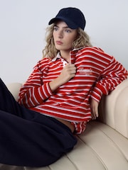 Red Velour Striped Rugby Top - Image 1 of 10