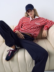 Red Velour Striped Rugby Top - Image 2 of 10