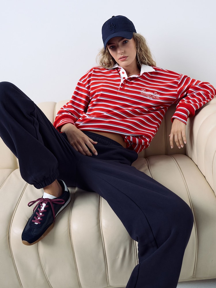Red Velour Striped Rugby Top - Image 2 of 10