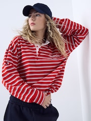 Red Velour Striped Rugby Top - Image 3 of 10