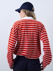 Red Velour Striped Rugby Top - Image 4 of 10