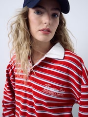 Red Velour Striped Rugby Top - Image 5 of 10