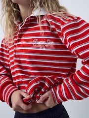 Red Velour Striped Rugby Top - Image 6 of 10