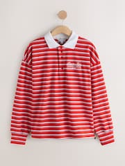 Red Velour Striped Rugby Top - Image 7 of 10