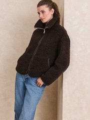 Chocolate Brown Sheepy Borg Zip Through Jacket - Image 3 of 7
