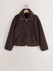 Chocolate Brown Sheepy Borg Zip Through Jacket - Image 5 of 7