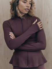 self. Burgundy Red Peplum Techinal Jacket with Full Zip - Image 4 of 9