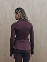 self. Burgundy Red Peplum Techinal Jacket with Full Zip - Image 5 of 9