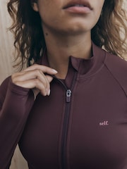 self. Burgundy Red Peplum Techinal Jacket with Full Zip - Image 6 of 9