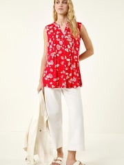 Roman Red Ditsy Floral Print Pintuck Top - Image 1 of 5