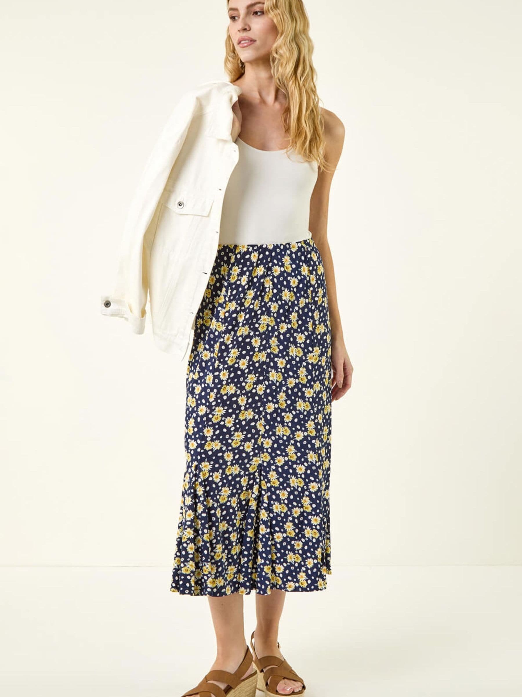 Buy Roman Yellow Daisy Print A-Line Stretch Skirt from Next USA