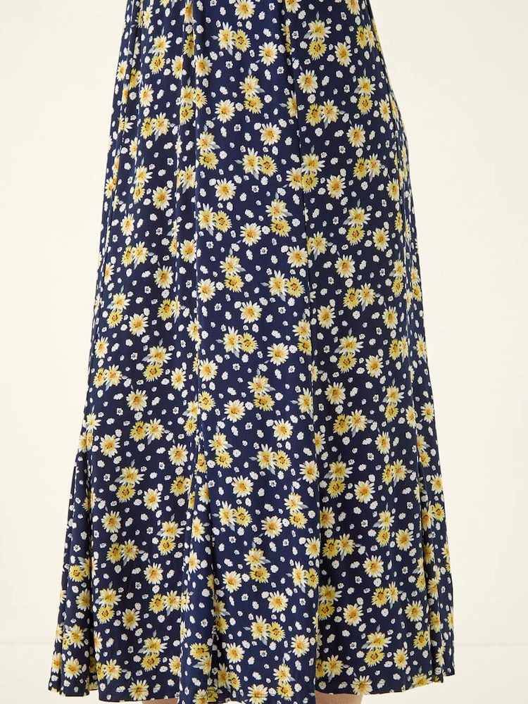 Roman Yellow Daisy Print A-Line Stretch Skirt - Image 6 of 6
