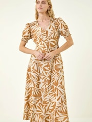 Roman Brown Abstract Print Button Midi Dress - Image 4 of 5