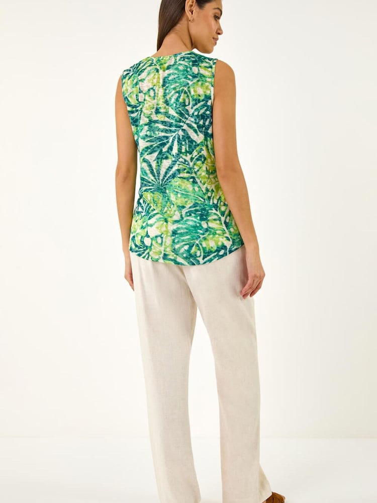 Roman Green Leaf Burnout Print Vest Top - Image 2 of 5
