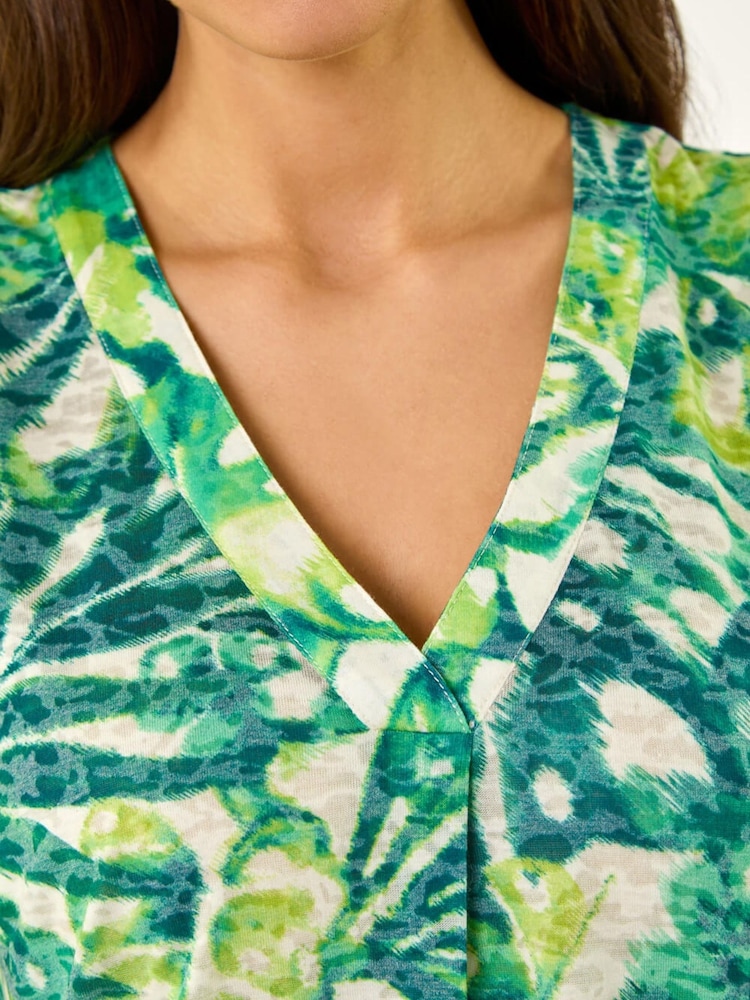 Roman Green Leaf Burnout Print Vest Top - Image 5 of 5