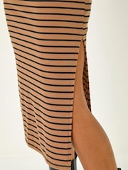 Roman Brown High Neck Stripe Bodycon Midi Dress - Image 5 of 5