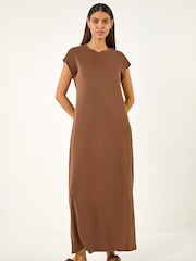 Roman Brown Button Detail Midi Dress - Image 1 of 5
