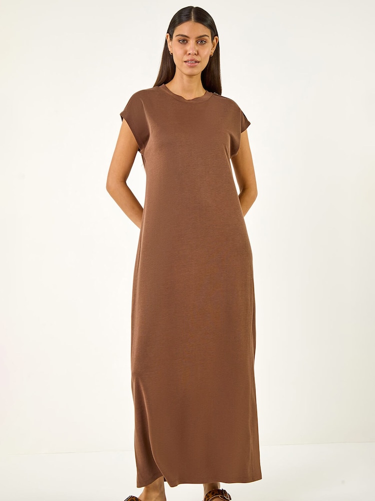 Roman Brown Button Detail Midi Dress - Image 1 of 5