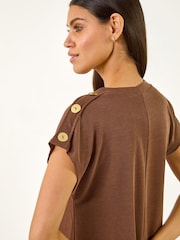 Roman Brown Button Detail Midi Dress - Image 4 of 5