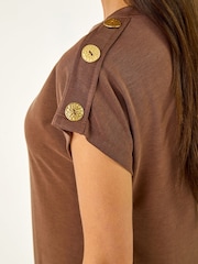 Roman Brown Button Detail Midi Dress - Image 5 of 5