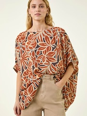 Roman Orange Floral Buttoned Back Top - Image 1 of 5