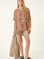 Roman Orange Floral Buttoned Back Top - Image 2 of 5