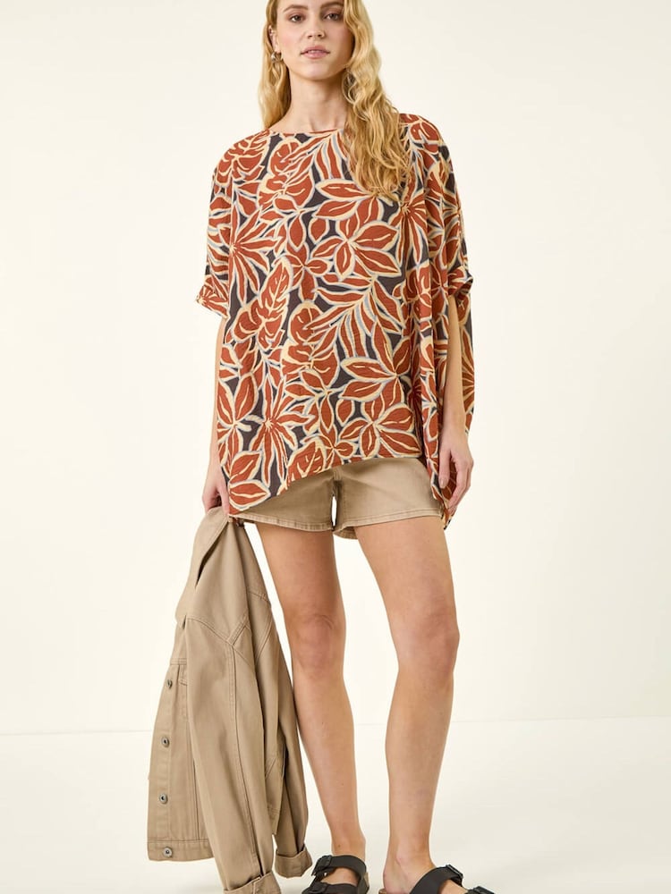Roman Orange Floral Buttoned Back Top - Image 2 of 5