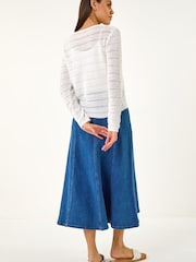 Roman White Sequin Tie Front Knitted Top - Image 3 of 5