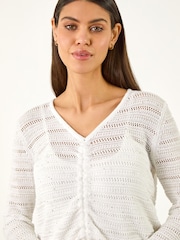 Roman White Sequin Tie Front Knitted Top - Image 4 of 5